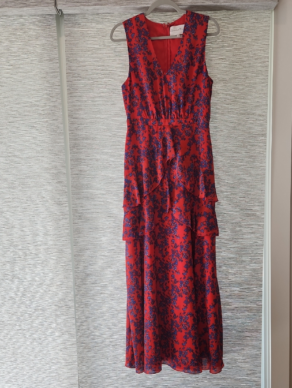 Charles Henry Red Maxi Dress with Floral Print. Sz. Medium